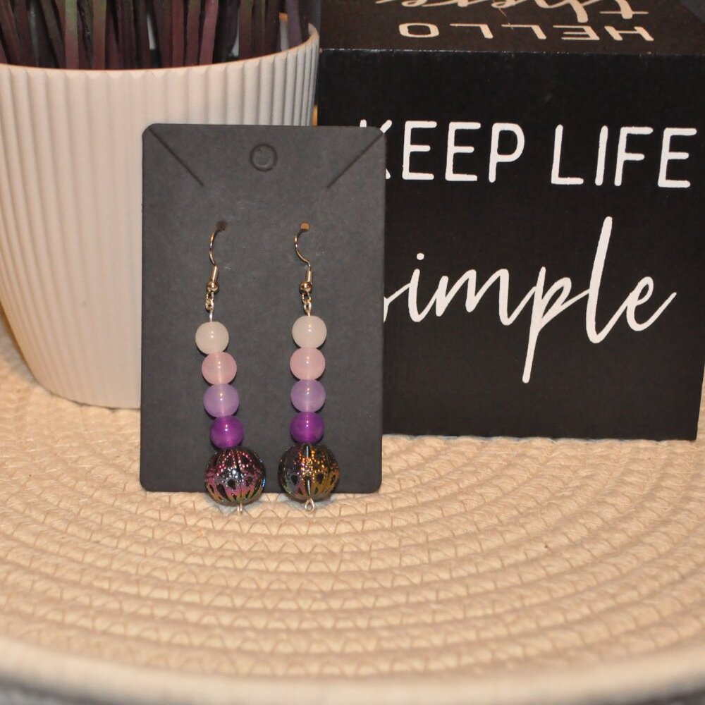 Purple Glass Bead Drop Earrings